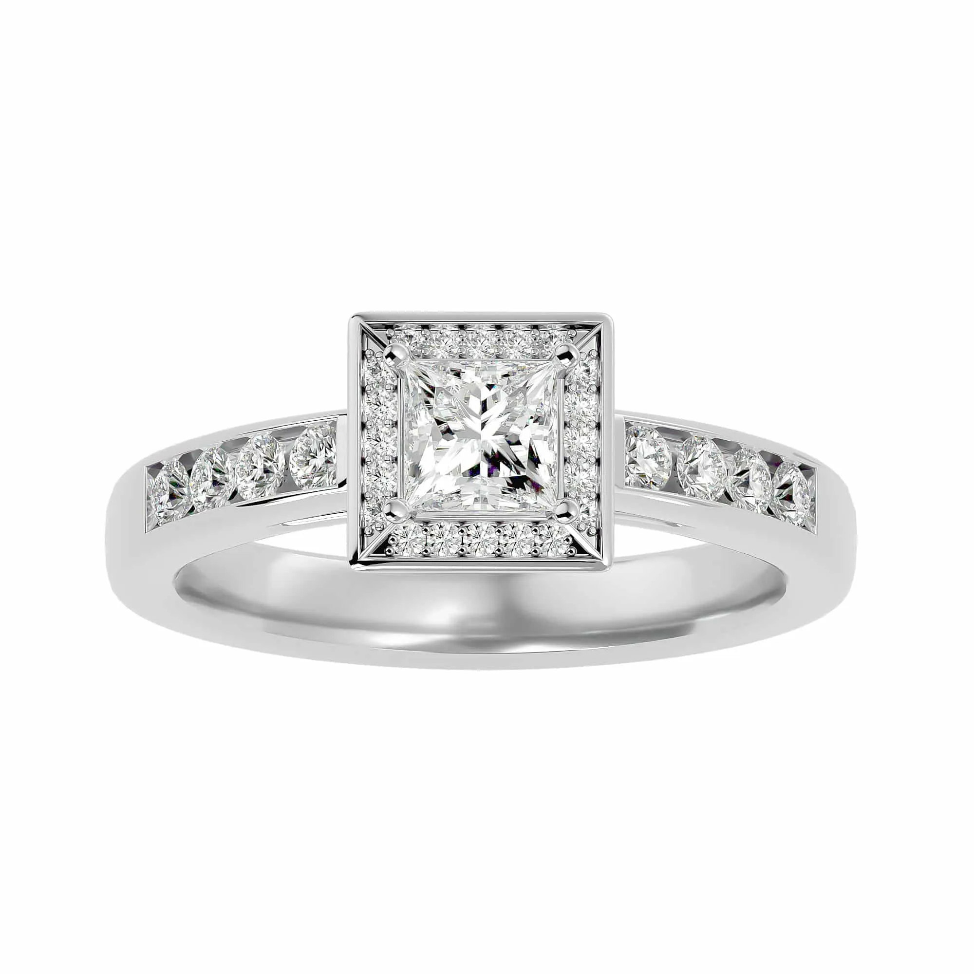 0.71ct Classic Princess Cut Square Halo Engagement Ring