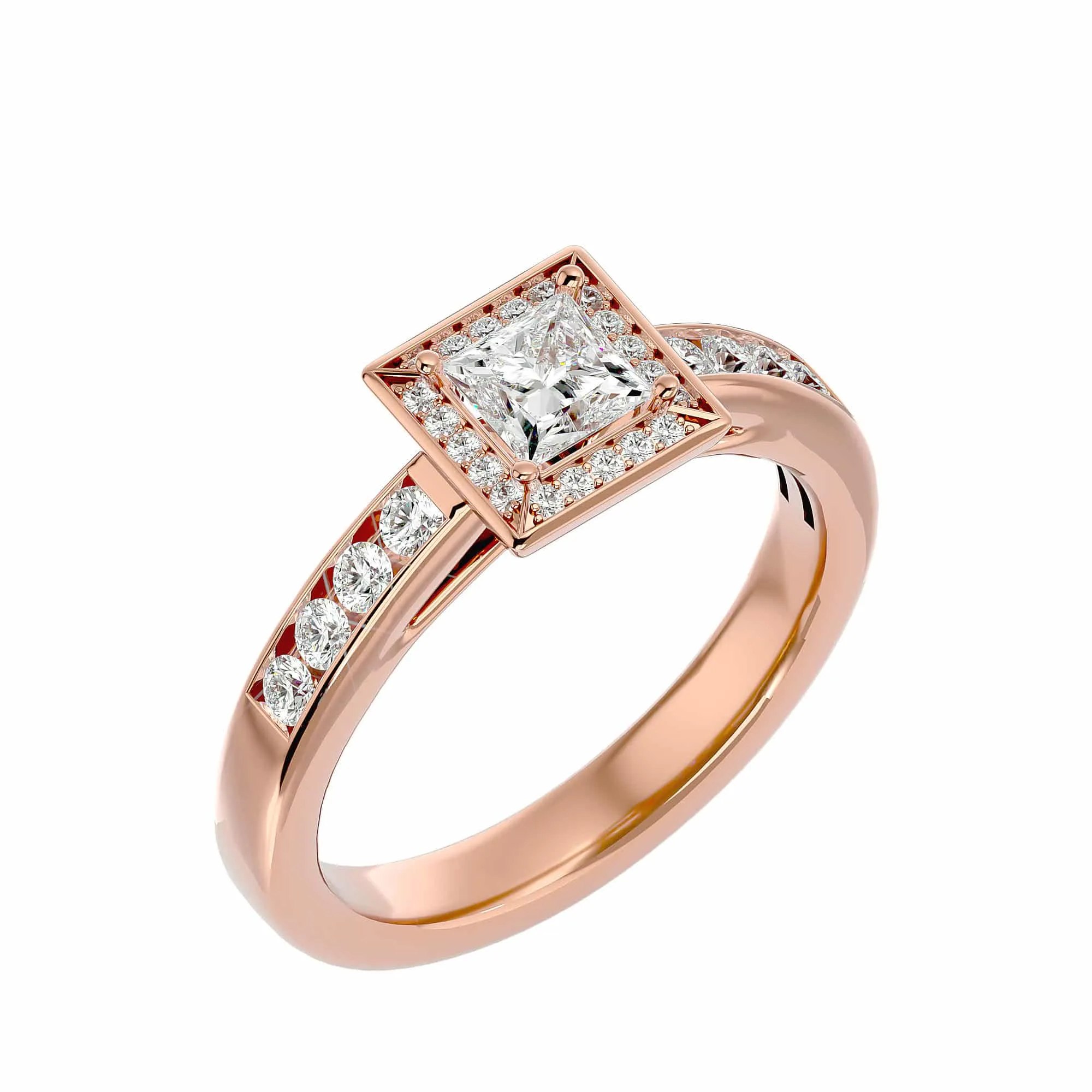 0.71ct Classic Princess Cut Square Halo Engagement Ring