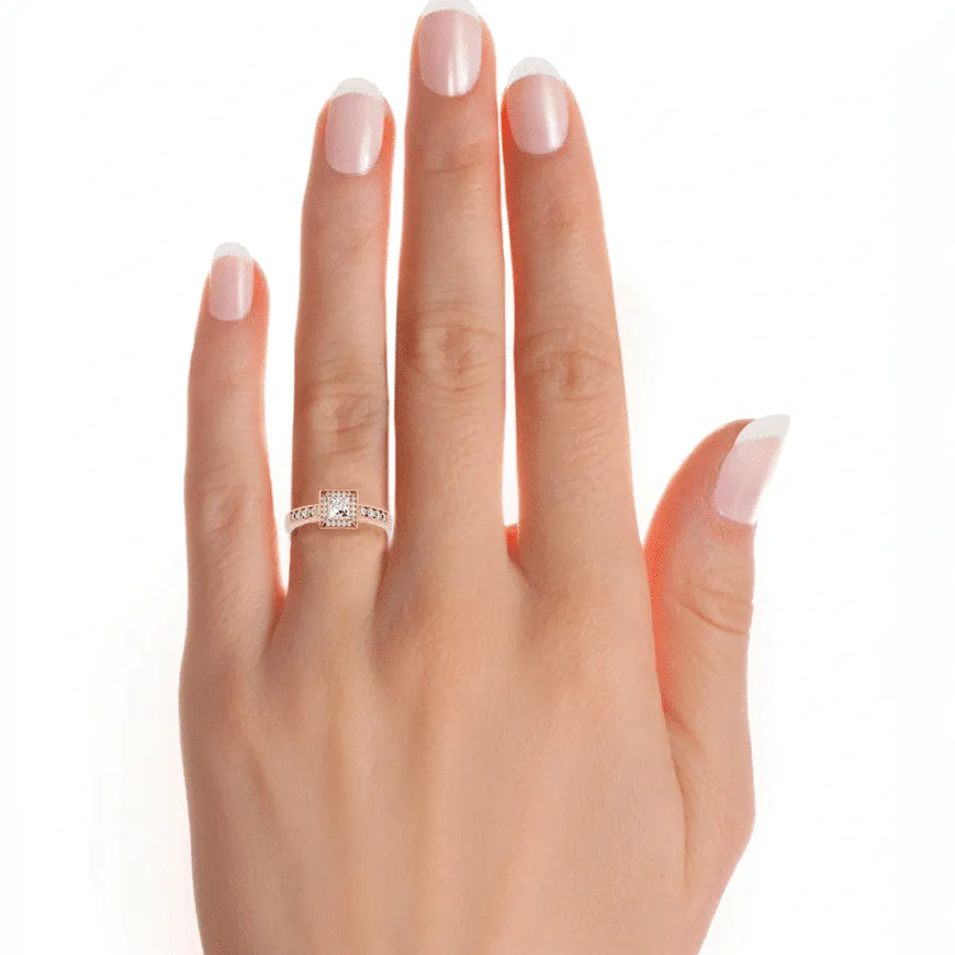 0.71ct Classic Princess Cut Square Halo Engagement Ring