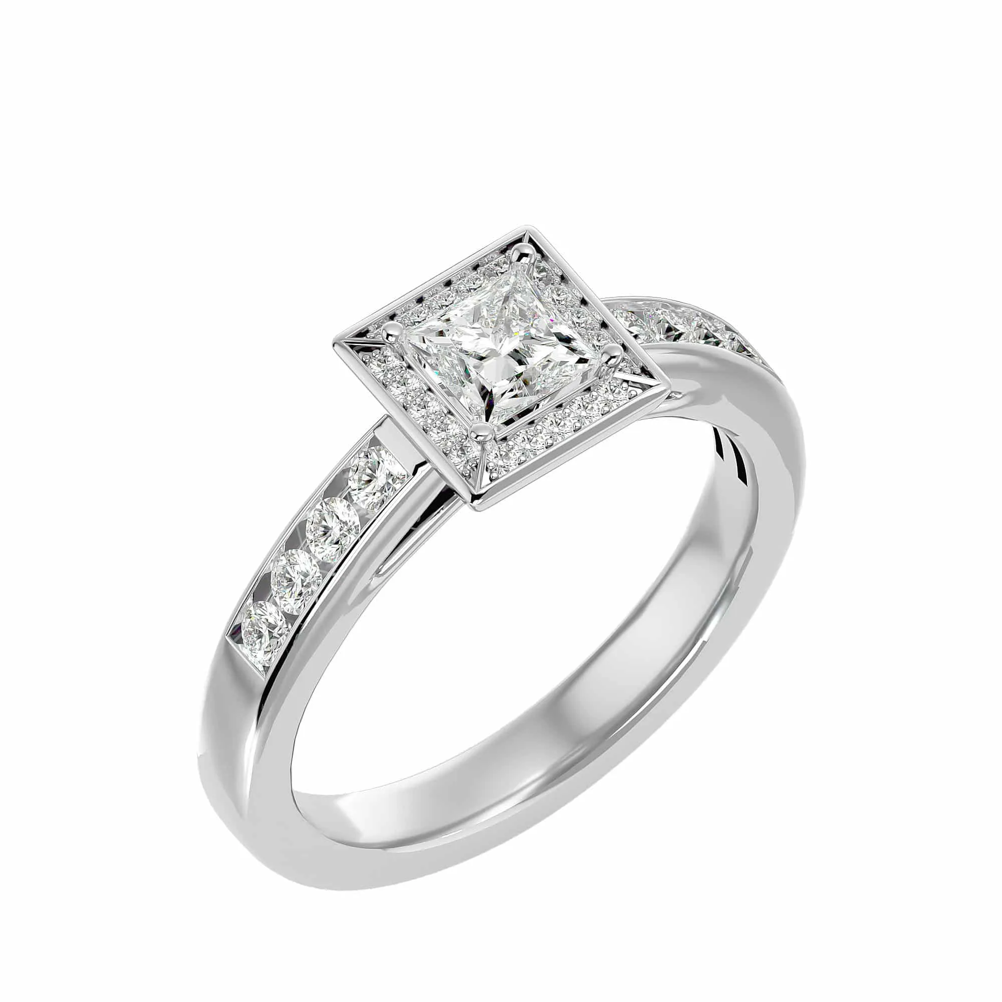 0.71ct Classic Princess Cut Square Halo Engagement Ring