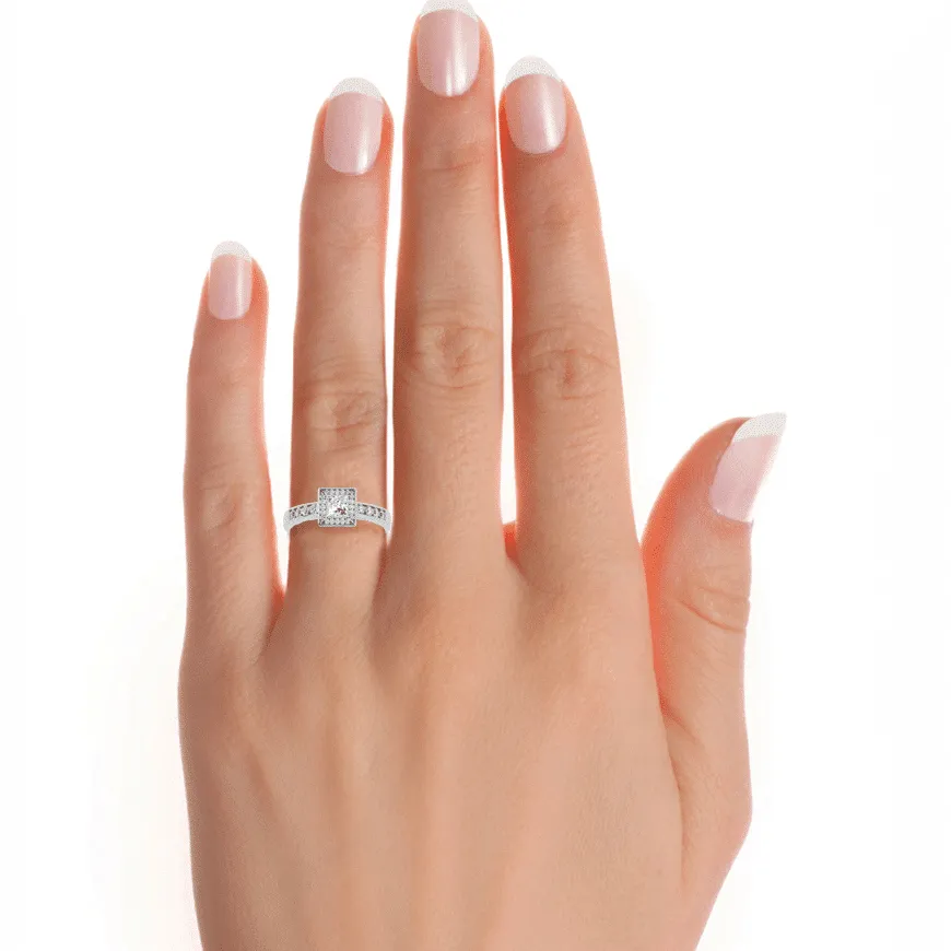 0.71ct Classic Princess Cut Square Halo Engagement Ring