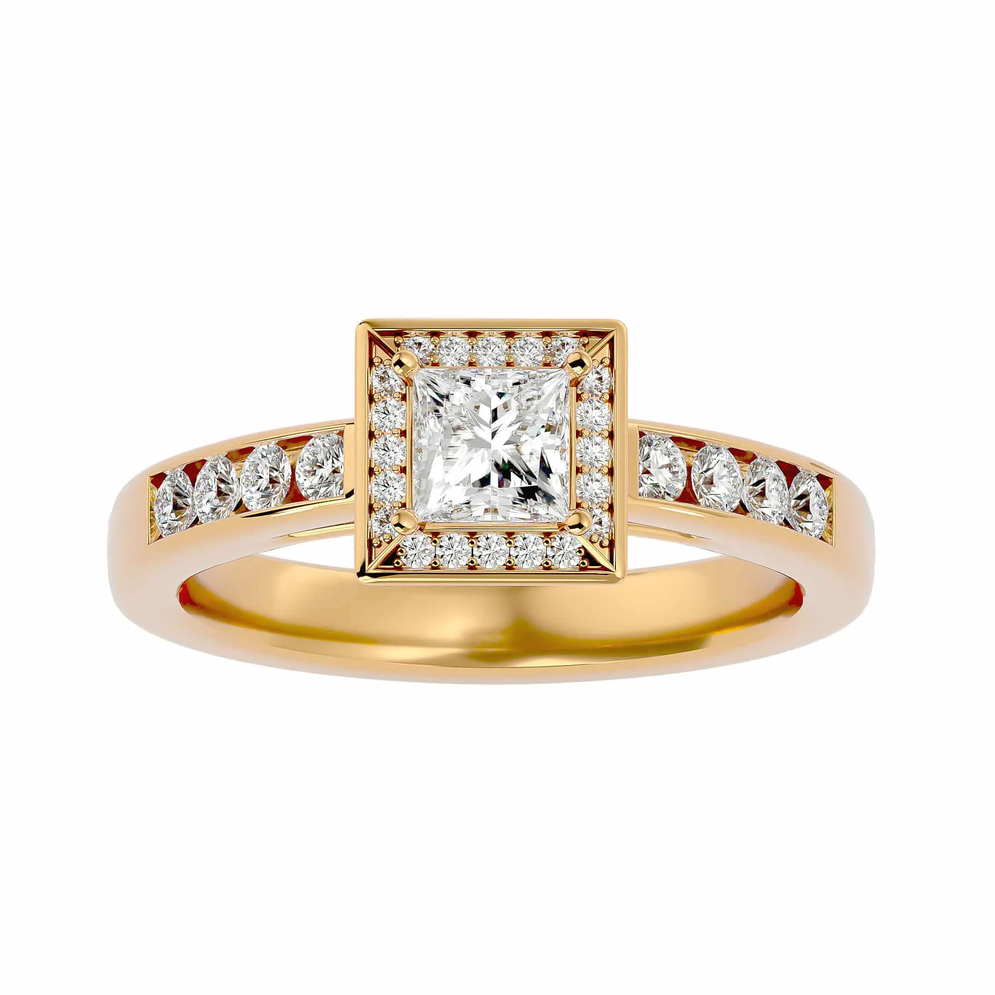 0.71ct Classic Princess Cut Square Halo Engagement Ring