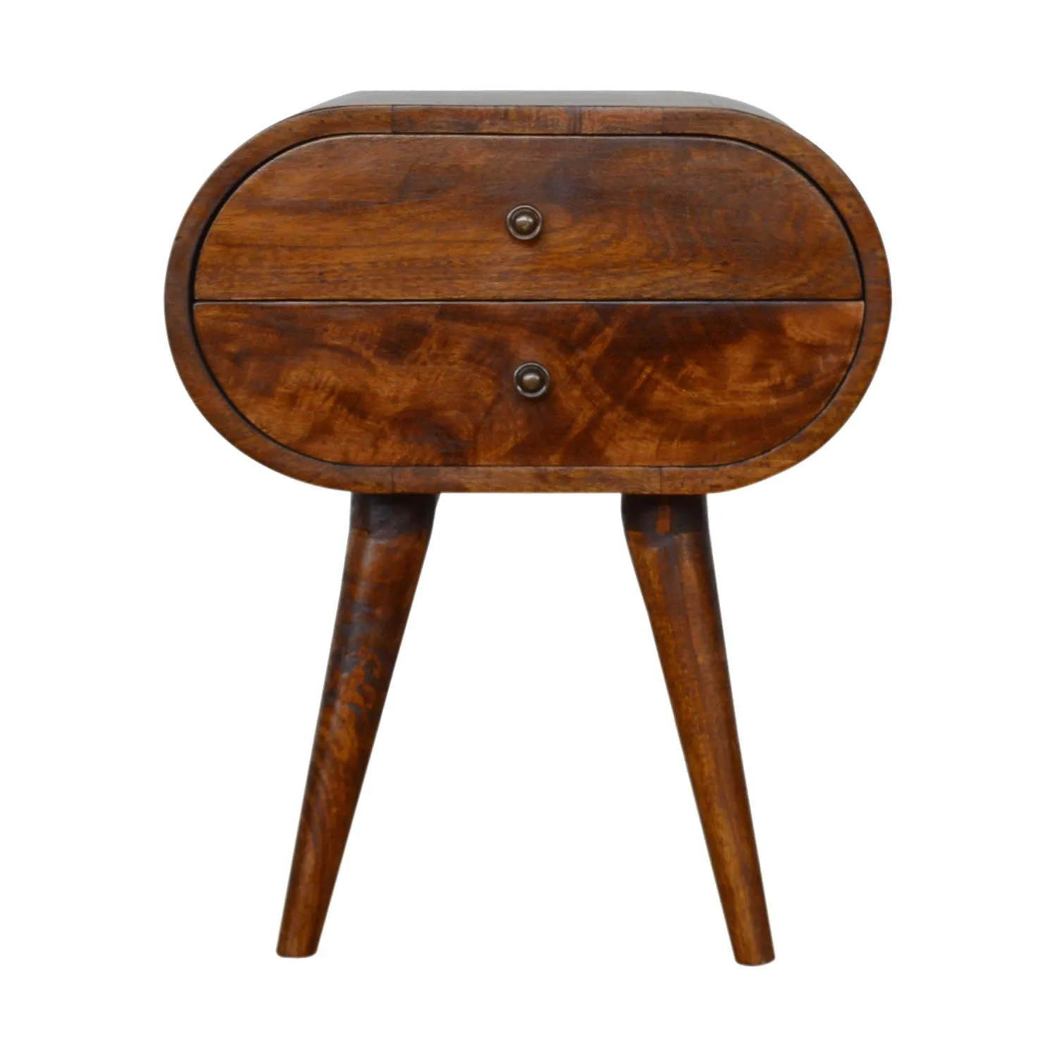 2 Drawers Circular Chestnut Bedside Table