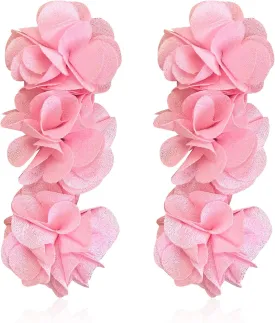 Anmpab Elegant Long Fabric 3-Layer Flower Tassel Earrings Bohemian Handmade Dangle Drop Earrings for Women Vintage Floral Statement Jewelry