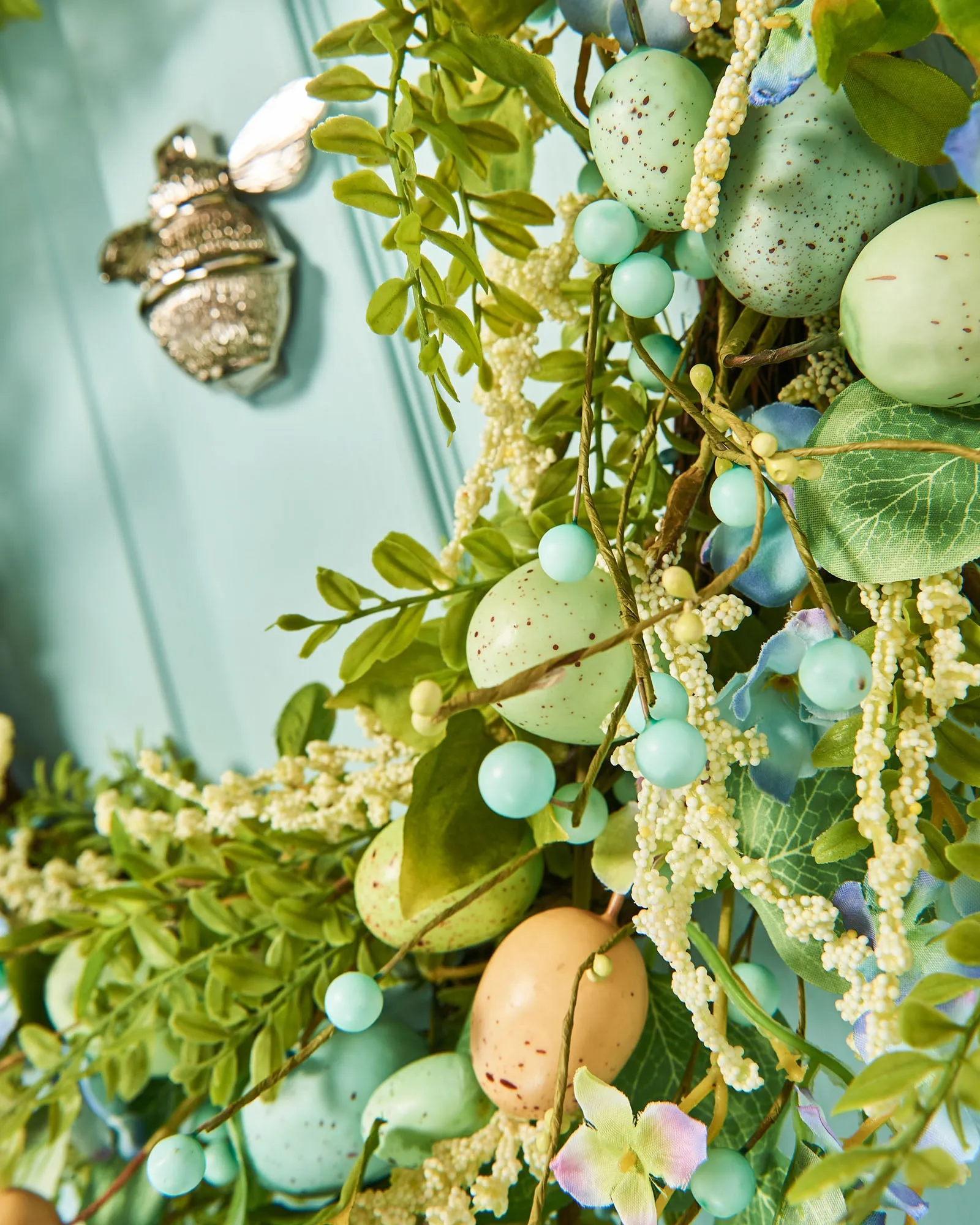 Artificial Floral Egg Wreath, Blue, 28 Inch