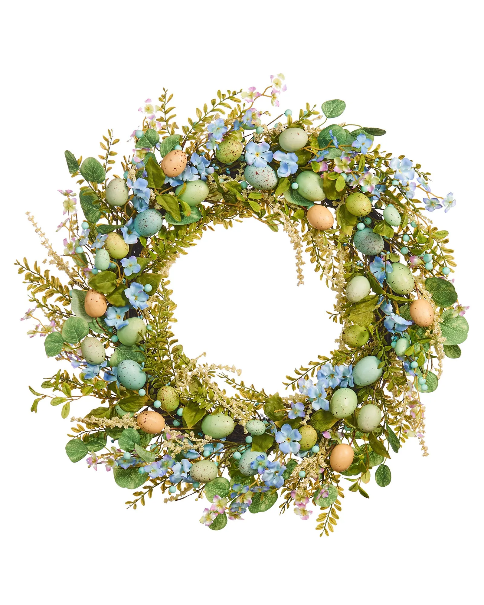 Artificial Floral Egg Wreath, Blue, 28 Inch