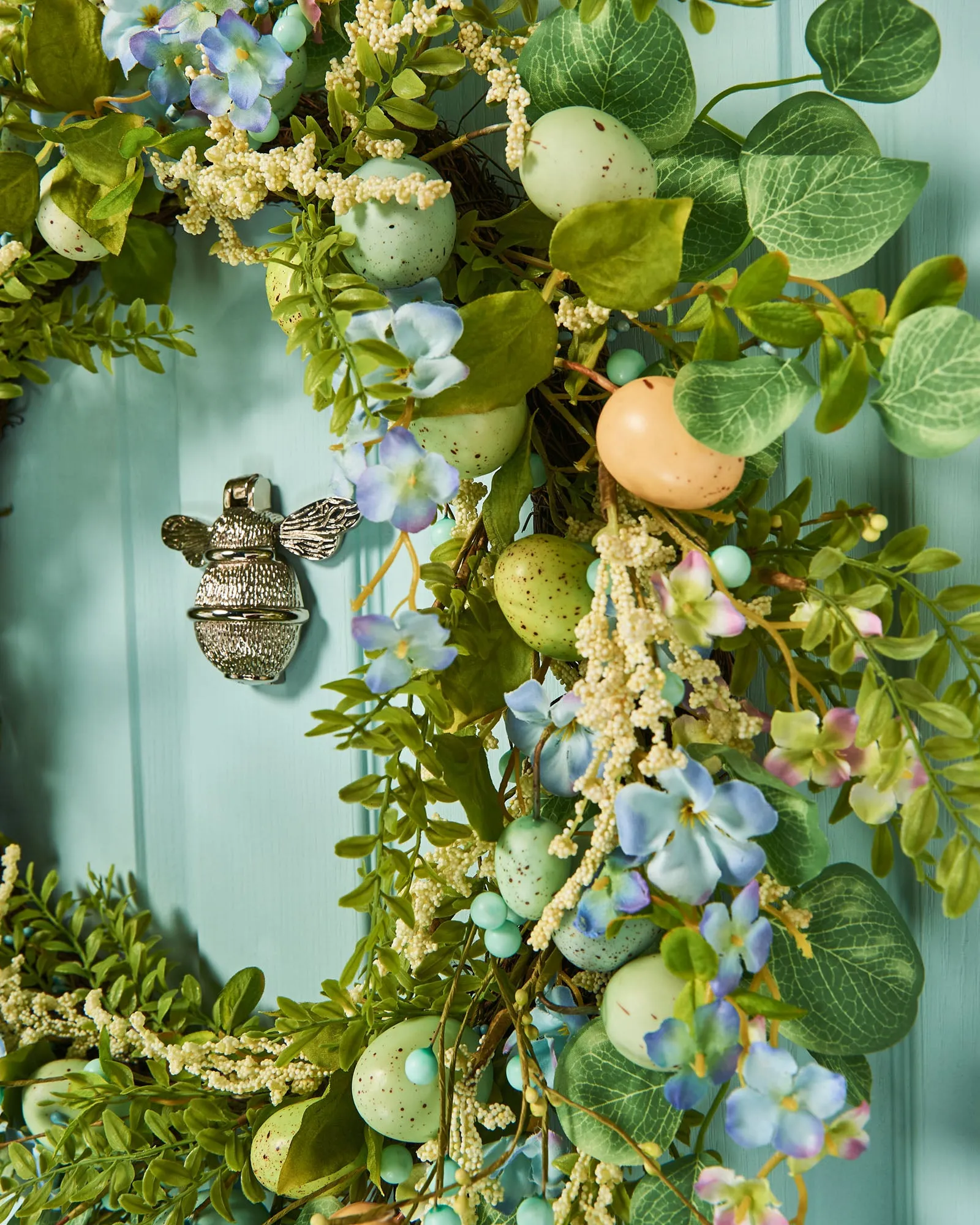 Artificial Floral Egg Wreath, Blue, 28 Inch