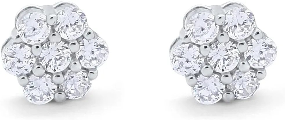 Blue Apple Co. 8mm Cluster Earrings 7-Stone Round Cubic Zirconia 925 Sterling Silver Screwback Flower Stud Earring