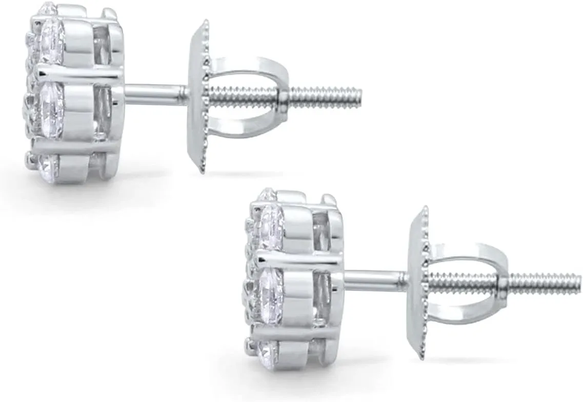 Blue Apple Co. 8mm Cluster Earrings 7-Stone Round Cubic Zirconia 925 Sterling Silver Screwback Flower Stud Earring