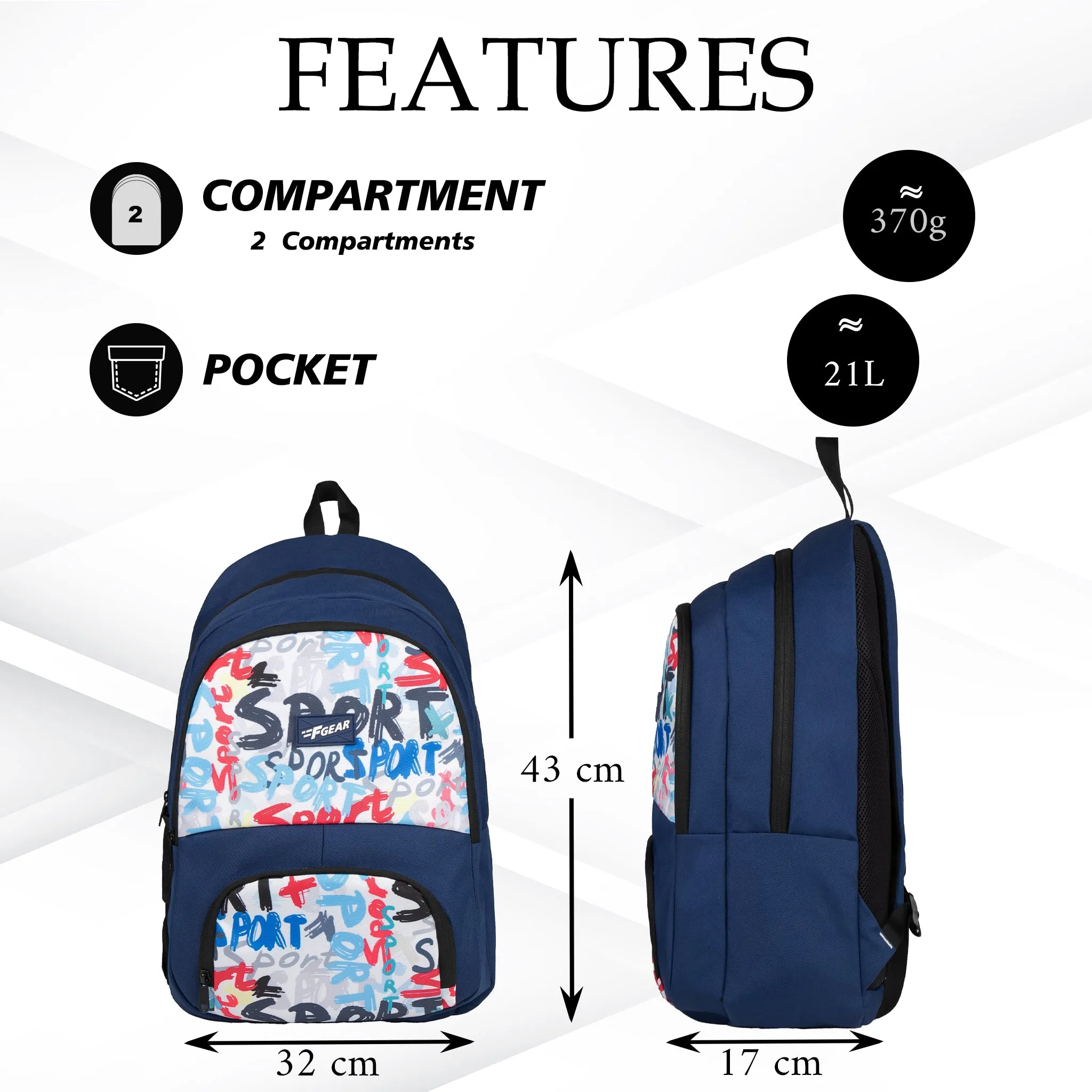 Bora 21L Navy Blue Sport Backpack