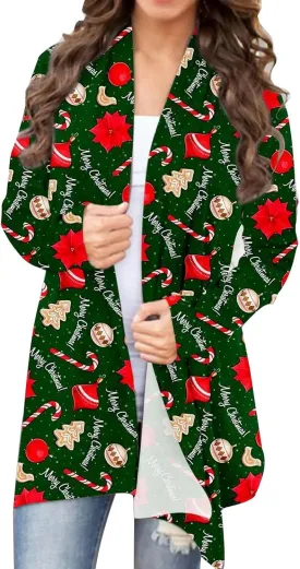 BOUTIKOME Christmas Cardigan for Women Ugly Xmas Tree Sweater Long Sleeve Shirt Front Open Front Plus Size Holiday Tops