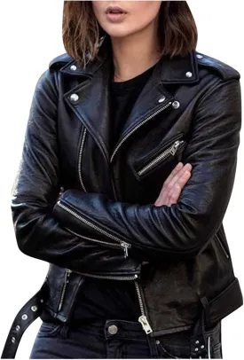 BOXIACEY Faux Leather Jacket Women Stylish 2025 Zipper Coats Classic Fit New Motorcycle Outerwear Fall Lapel Solid Tops