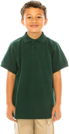Boy's Premium Quality Pique Polo Uniform Shirt Short Sleeve White Sky Blue Navy Hunter Green Burgundy Black Red