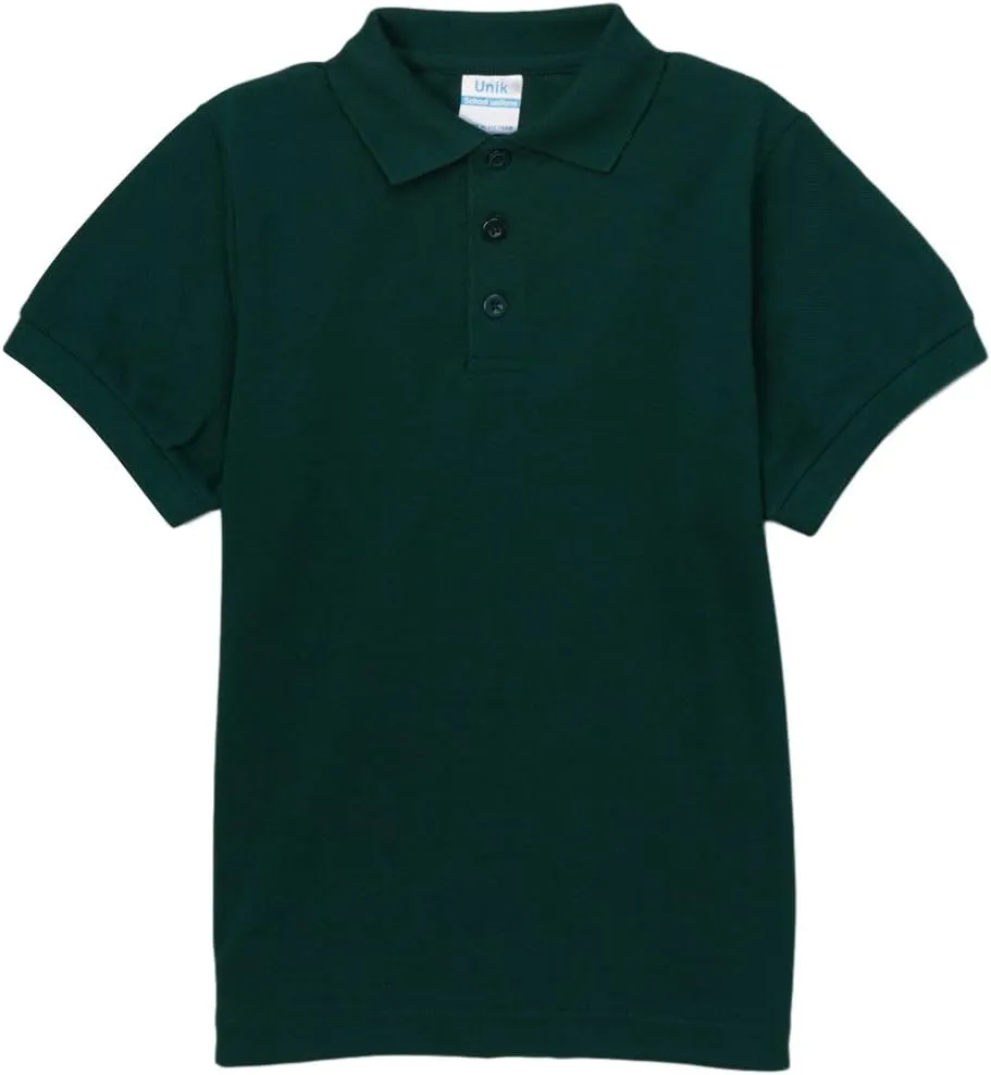 Boy's Premium Quality Pique Polo Uniform Shirt Short Sleeve White Sky Blue Navy Hunter Green Burgundy Black Red