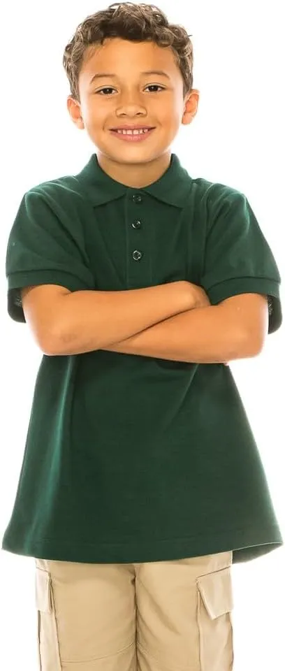 Boy's Premium Quality Pique Polo Uniform Shirt Short Sleeve White Sky Blue Navy Hunter Green Burgundy Black Red