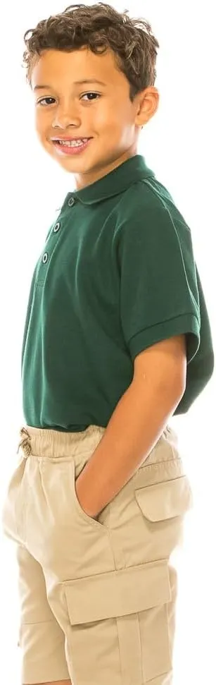 Boy's Premium Quality Pique Polo Uniform Shirt Short Sleeve White Sky Blue Navy Hunter Green Burgundy Black Red