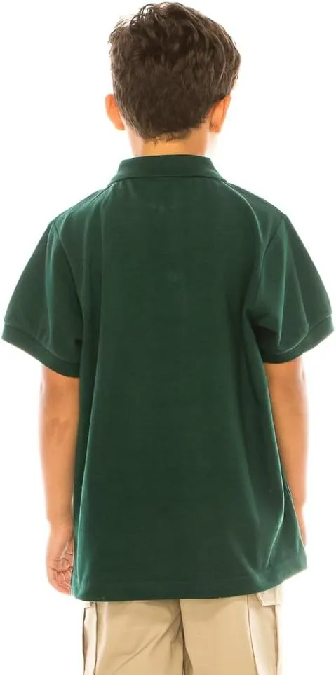 Boy's Premium Quality Pique Polo Uniform Shirt Short Sleeve White Sky Blue Navy Hunter Green Burgundy Black Red