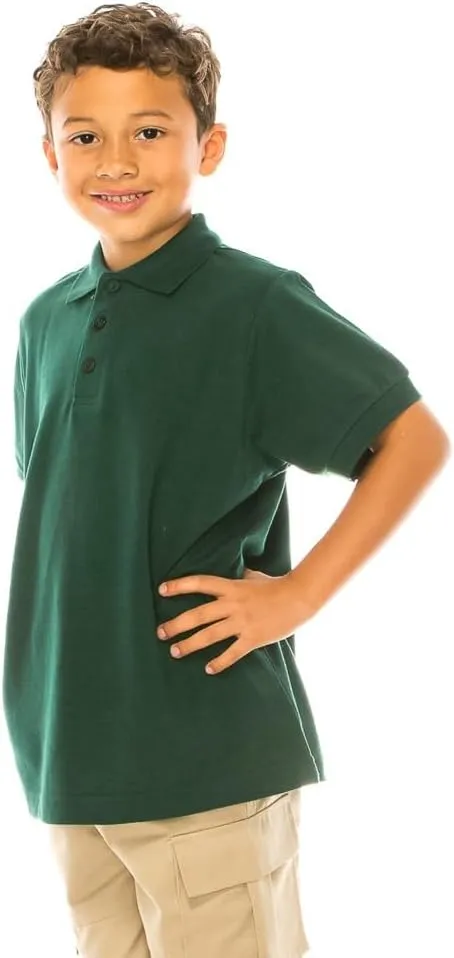 Boy's Premium Quality Pique Polo Uniform Shirt Short Sleeve White Sky Blue Navy Hunter Green Burgundy Black Red