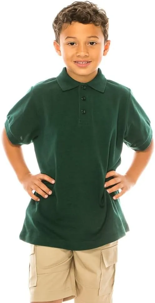 Boy's Premium Quality Pique Polo Uniform Shirt Short Sleeve White Sky Blue Navy Hunter Green Burgundy Black Red