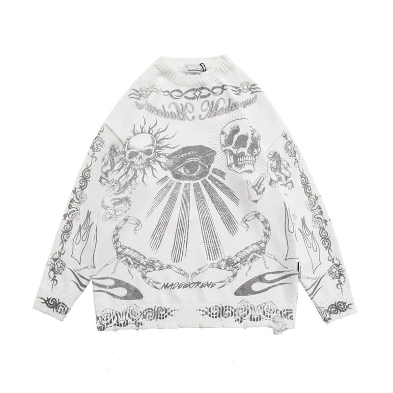 Classic Skull-print Loose Polyester Sweater