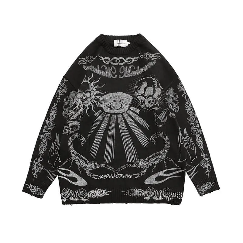 Classic Skull-print Loose Polyester Sweater