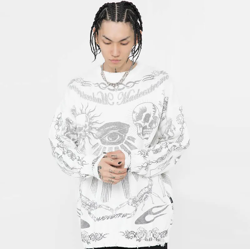 Classic Skull-print Loose Polyester Sweater