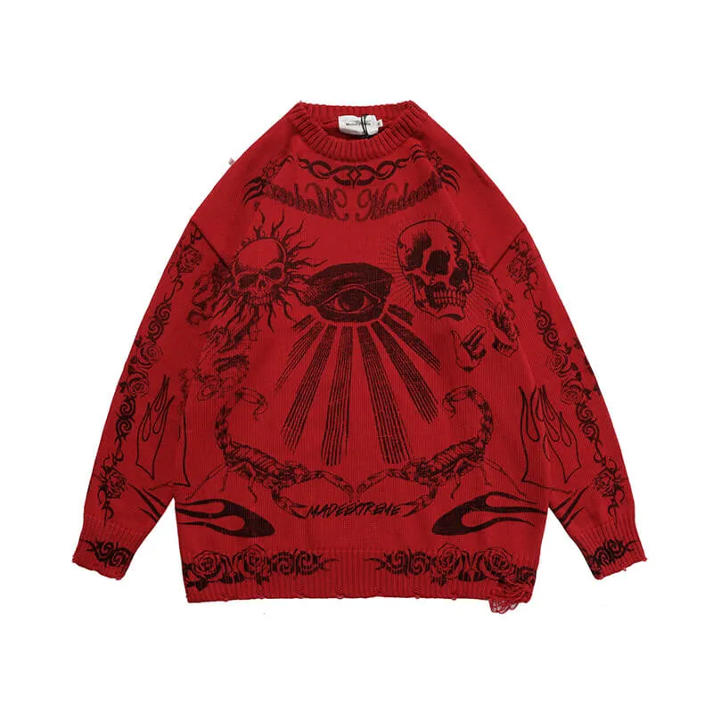 Classic Skull-print Loose Polyester Sweater
