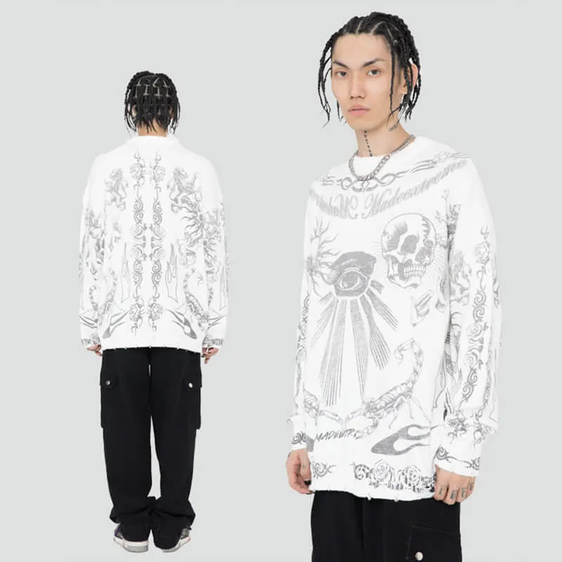 Classic Skull-print Loose Polyester Sweater