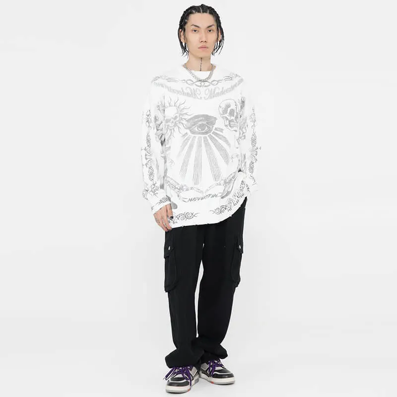 Classic Skull-print Loose Polyester Sweater