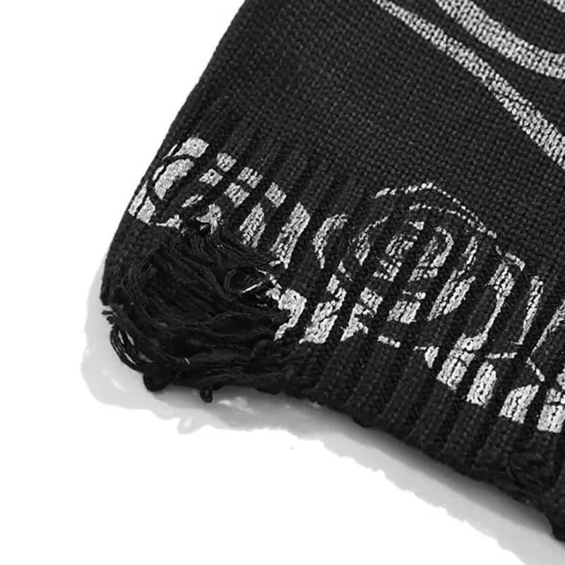Classic Skull-print Loose Polyester Sweater