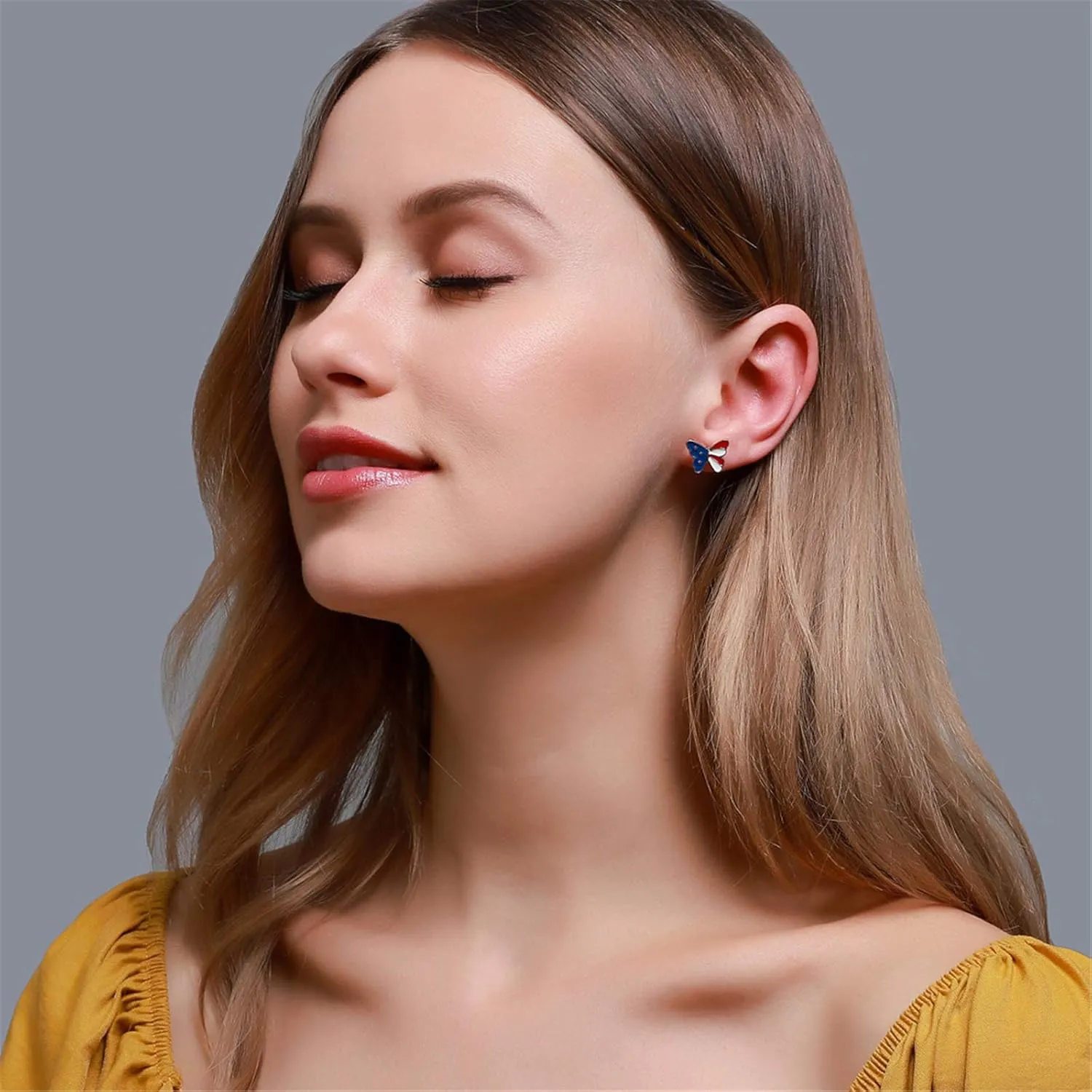 coadipress 3 Pairs American Flag Stud Earrings for Women Fashion Red Blue Star Butterfly Dragonfly July 4th USA Patriotic Independence Day Earrings Jewelry Accessory