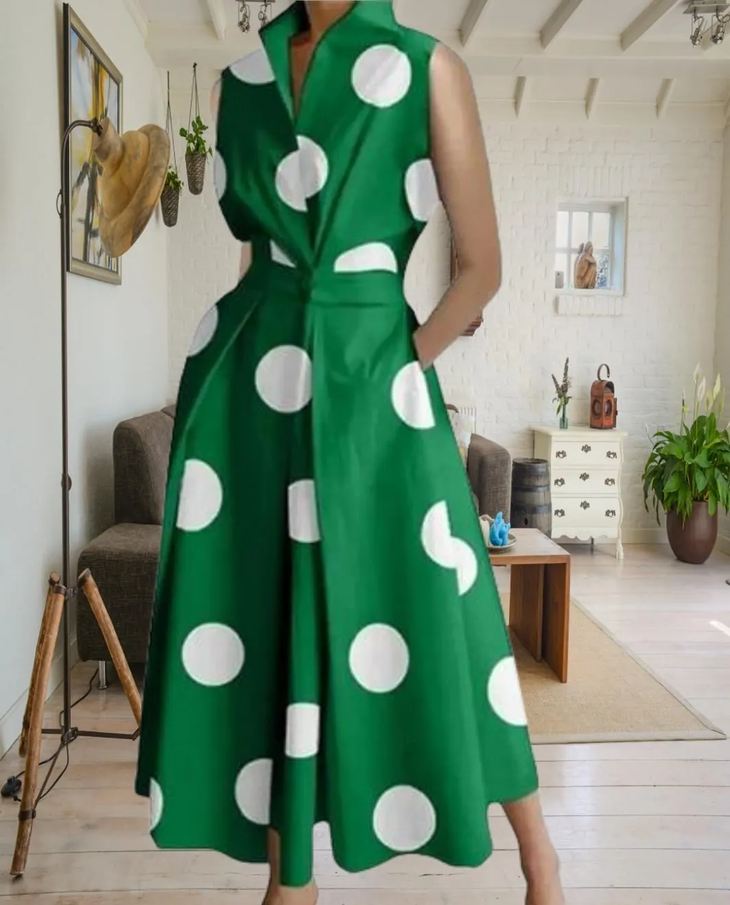 Cotton Linen Maxi Shirt Dress for Women Casual Lapel V Neck Button Shirtwaist Pleated Long Dresses with Pockets