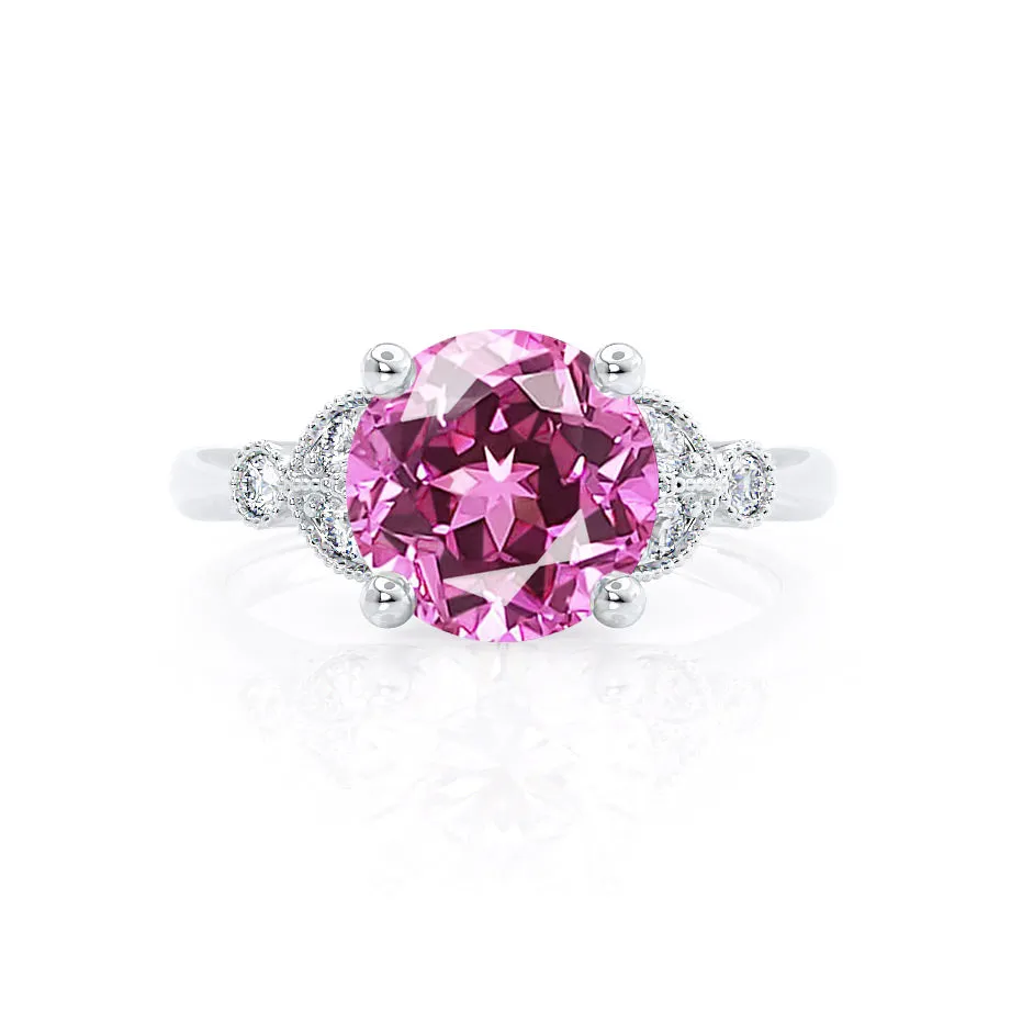 DELILAH - Chatham® Round Pink Sapphire 950 Platinum Shoulder Set Ring