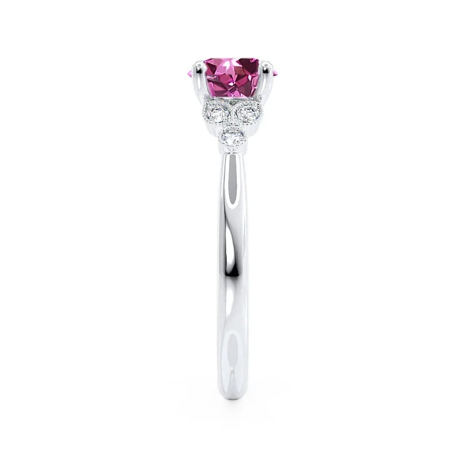 DELILAH - Chatham® Round Pink Sapphire 950 Platinum Shoulder Set Ring