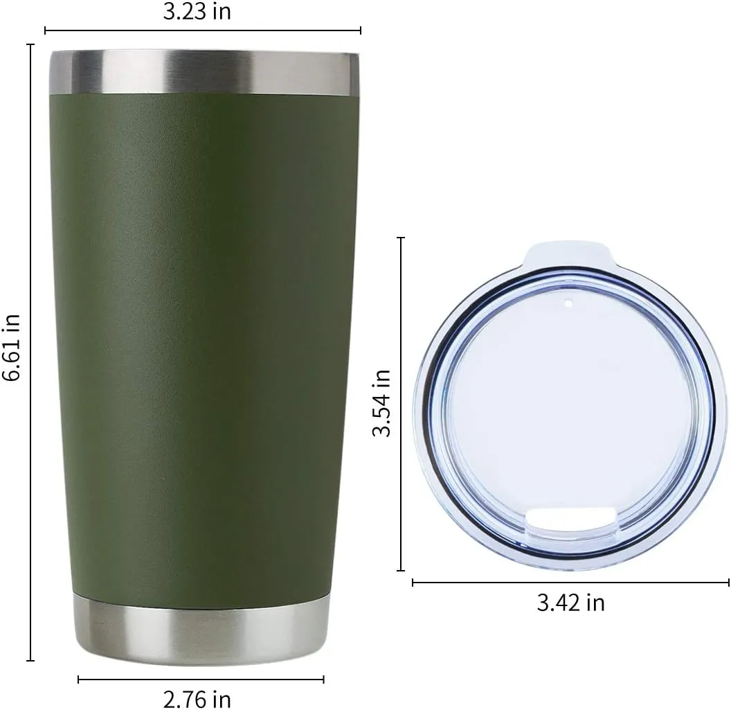 DOMICARE 20oz Stainless Steel Tumbler Bulk with Lid, Double Wall Vacuum Insulated Travel Mug, Powder Coated Coffee Cup, Army Green, 1 Pack