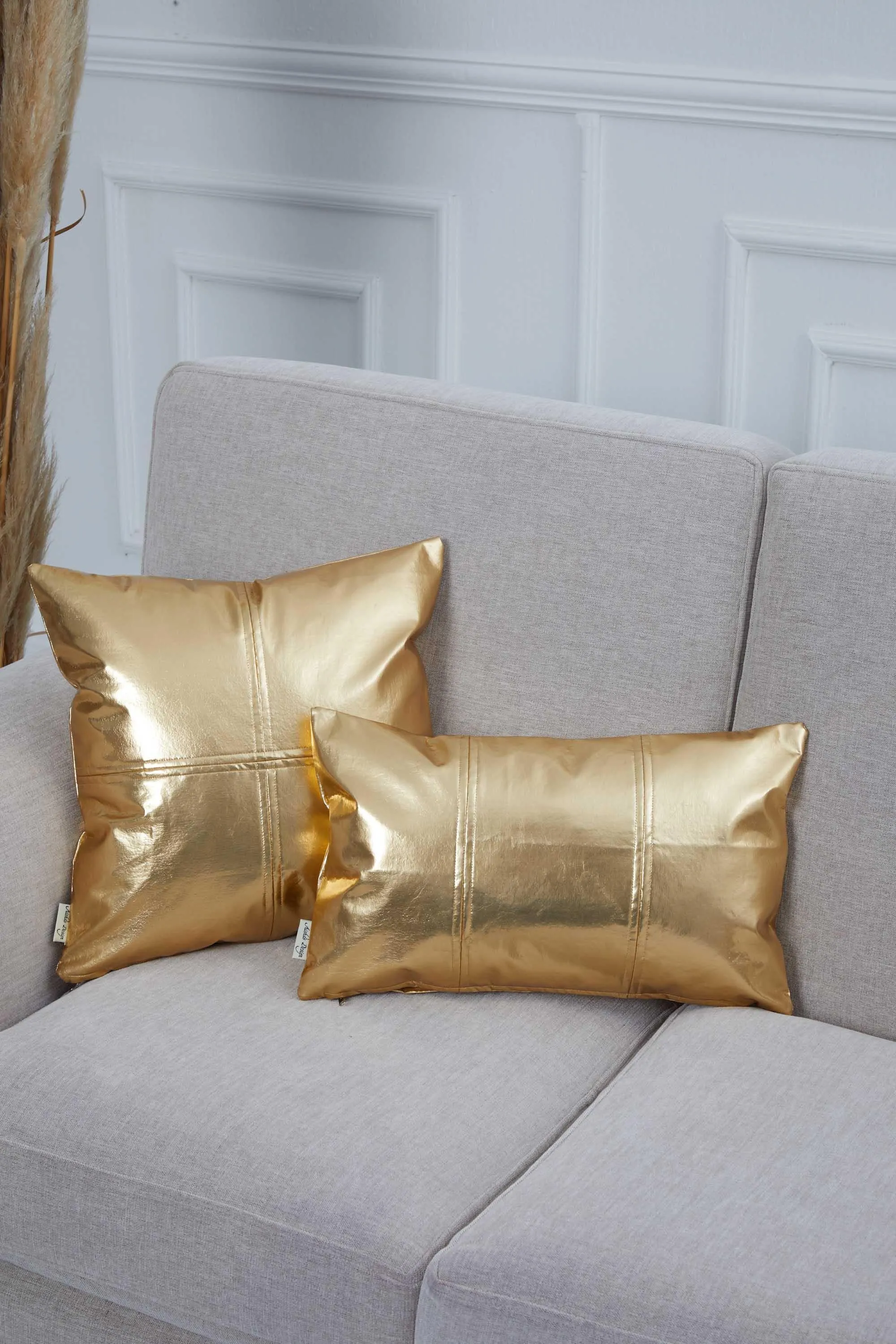 Faux Leather 18x18 Inches Throw Pillow Cover, Shiny Pillow Cover with Modern Design, Beautiful Solid Throw Pillow Cover for Couch,K-142