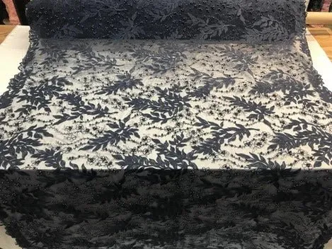 Floral Lace Fabric By the Yard_ Embroidered Beaded Fabric