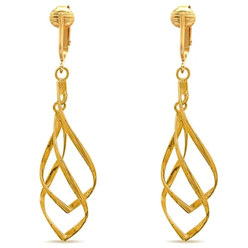 Gold Double Drops Clip On Dangling Earrings