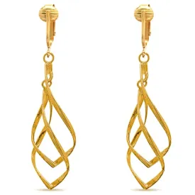 Gold Double Drops Clip On Dangling Earrings
