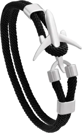 HAQUIL Aviator's Black Paracord Bracelet with Stainless Steel Airplane Clasp | Pilot-Inspired, Dual-Layered Design