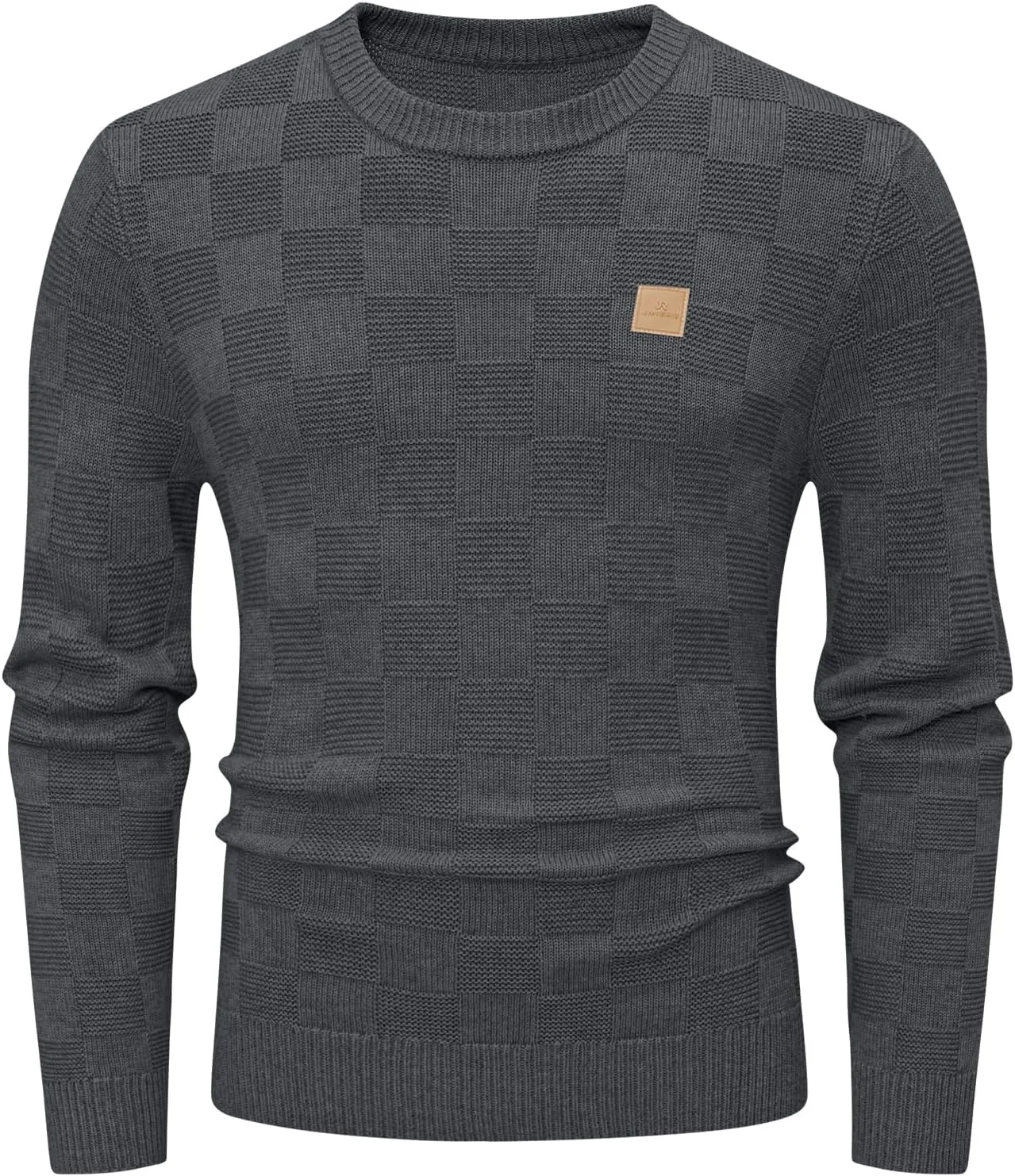 JMIERR Men's Crewneck Sweater Casual Fall Checkered Long Sleeve Knit Pullover Sweaters