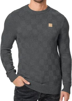 JMIERR Men's Crewneck Sweater Casual Fall Checkered Long Sleeve Knit Pullover Sweaters