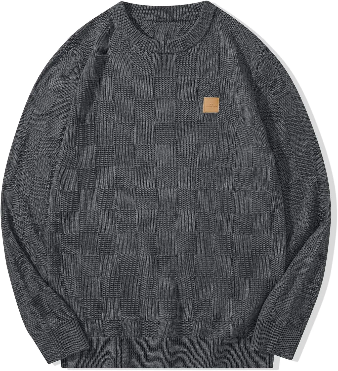 JMIERR Men's Crewneck Sweater Casual Fall Checkered Long Sleeve Knit Pullover Sweaters