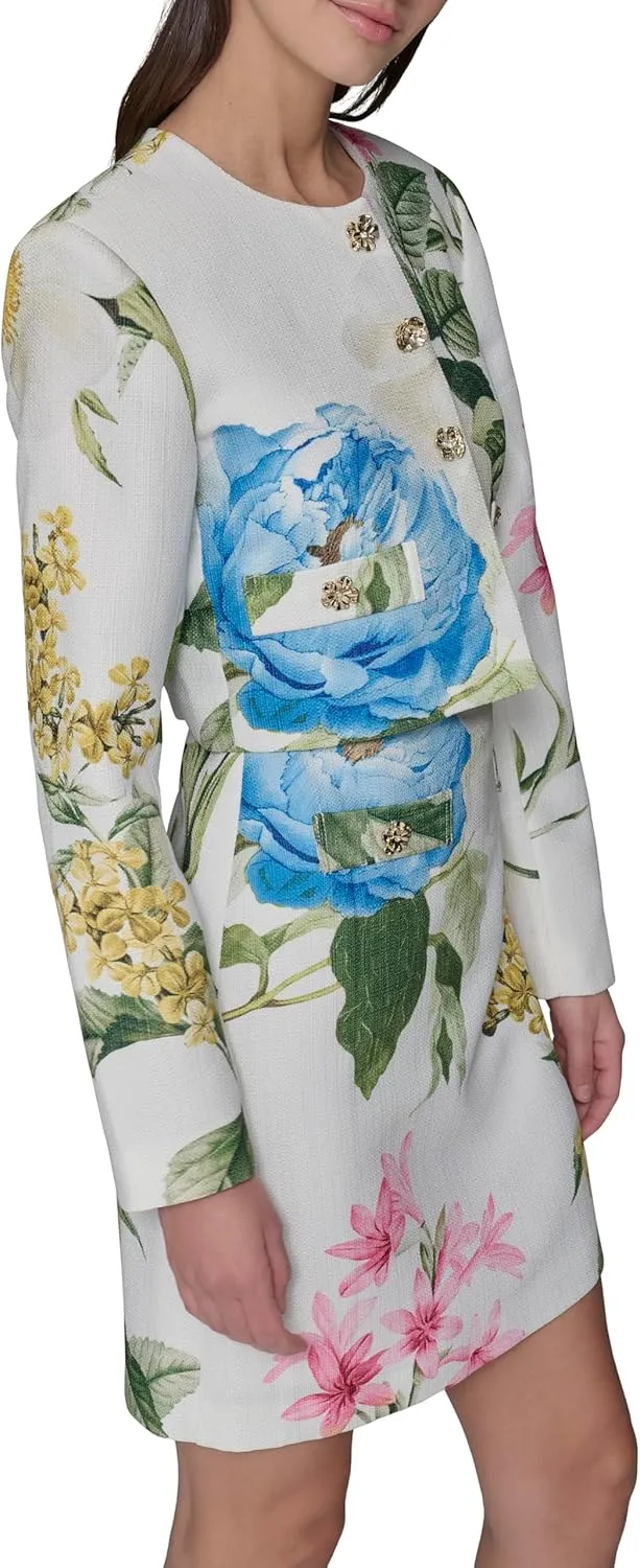 KARL LAGERFELD Women's Tailored Button Front Cropped Jacket