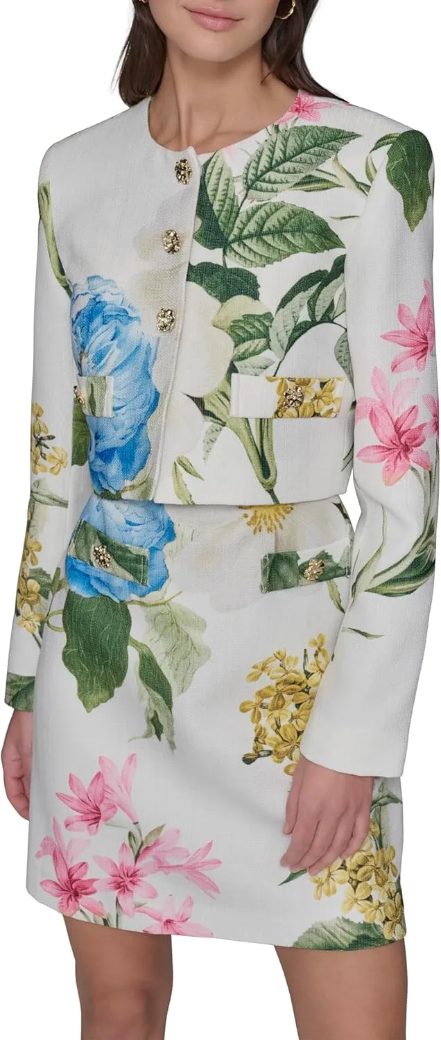 KARL LAGERFELD Women's Tailored Button Front Cropped Jacket