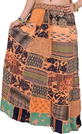 Long Printed Dori Skirt from Gujarat with Patch Work - Rayon