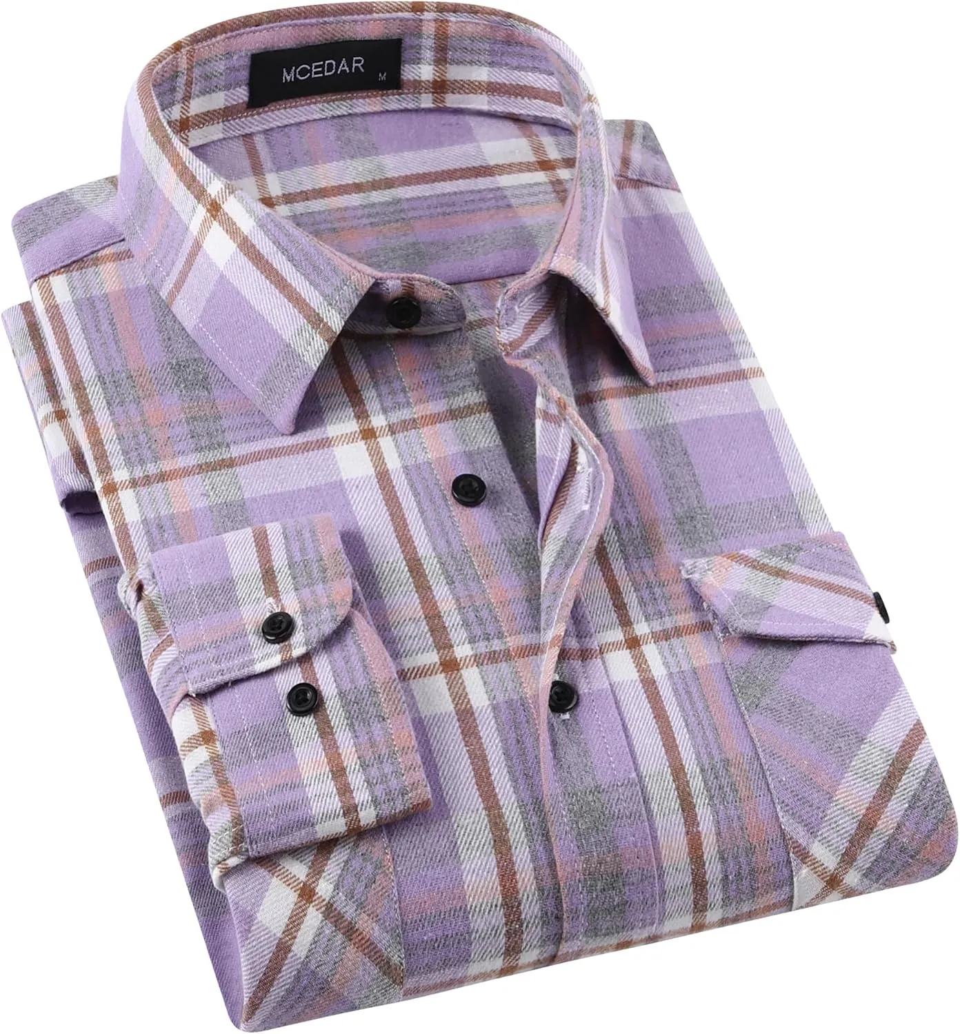MCEDAR Mens Plaid Flannel Shirts-Long Sleeve Casual Button Down Slim Fit Outfit for Camp Hanging Out or Work