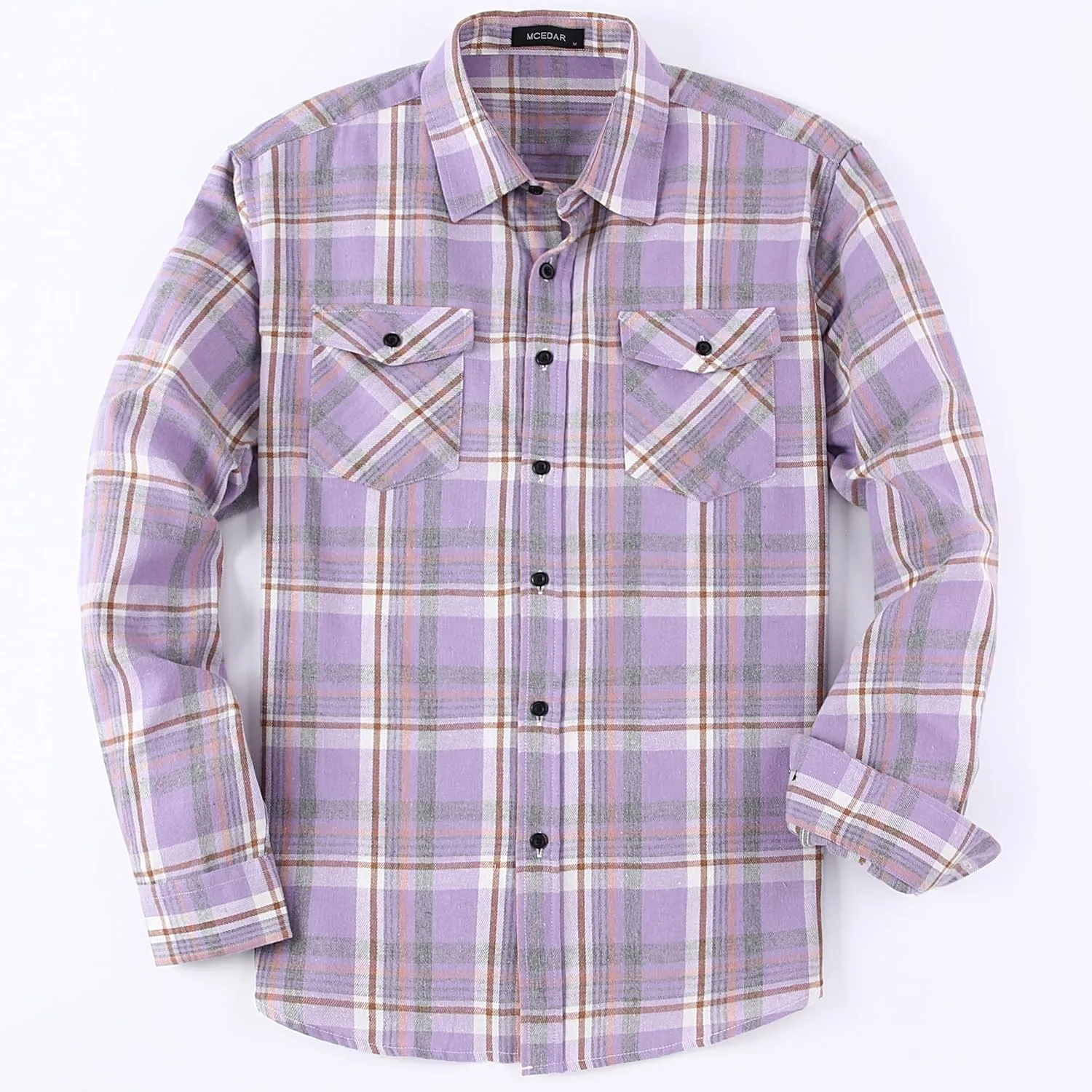 MCEDAR Mens Plaid Flannel Shirts-Long Sleeve Casual Button Down Slim Fit Outfit for Camp Hanging Out or Work