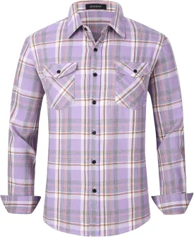 MCEDAR Mens Plaid Flannel Shirts-Long Sleeve Casual Button Down Slim Fit Outfit for Camp Hanging Out or Work