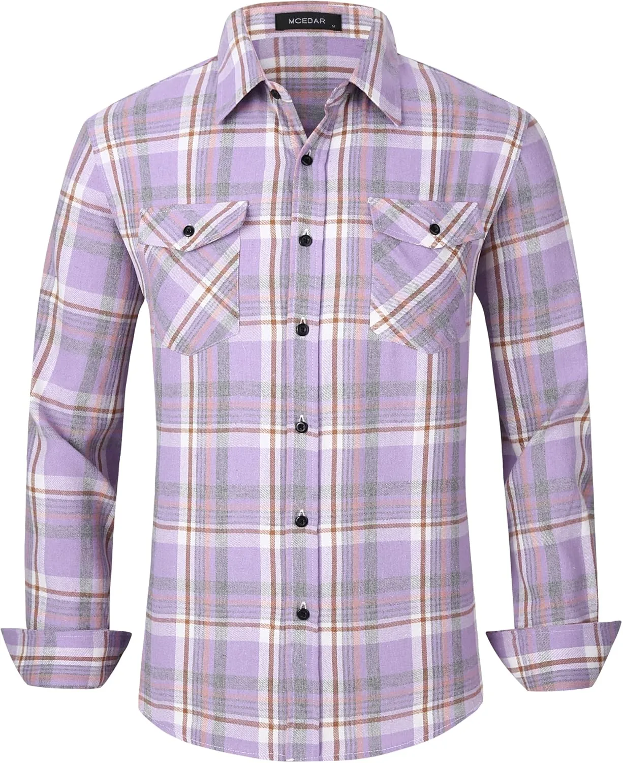 MCEDAR Mens Plaid Flannel Shirts-Long Sleeve Casual Button Down Slim Fit Outfit for Camp Hanging Out or Work